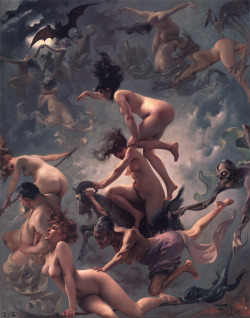 strawberryfeelings:   Departure of the Witches, 1878 by Luis Ricardo Falero.  amazing.