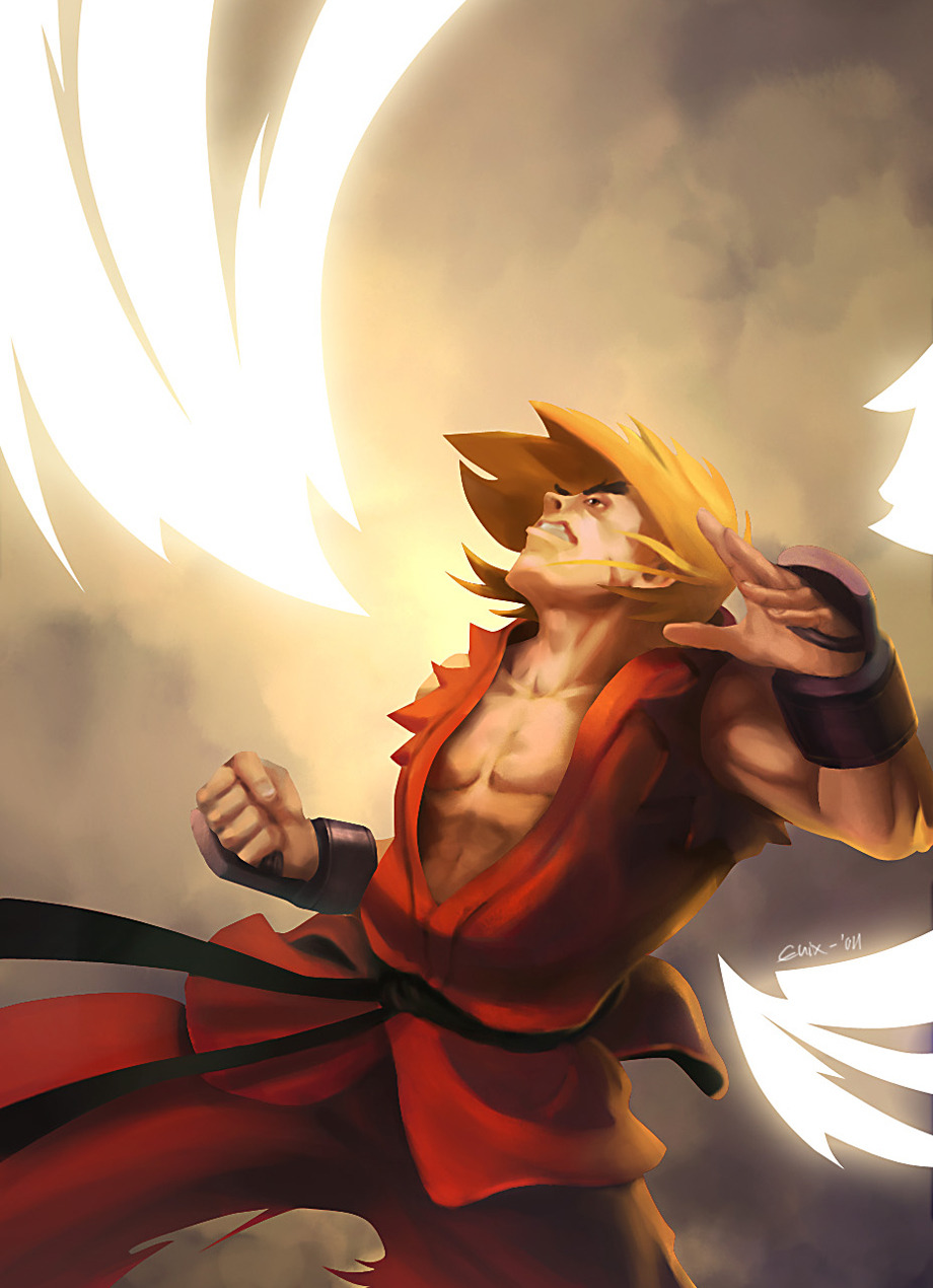 Ken Masters is taking on a bolt of lightning in this electrifying Street Fighter fan art illustration by deviantARTist Merkwurdigliebe13.
Ken Leeeee by Merkwurdigliebe13