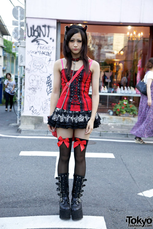 Japanese high school girl mixing Harajuku style w/ Shibuya 109 fashion brands.