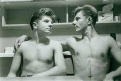 fuckyeahallenginsberg:   Lafcadio and Peter Orlovsky at kitchen table 5 Turner Terrace San Francisco — a veteran’s housing project near the giant gas tank on Potrero Hill.  Lafcadio came to stay with us age 15, cut high school to get jobs, had visions