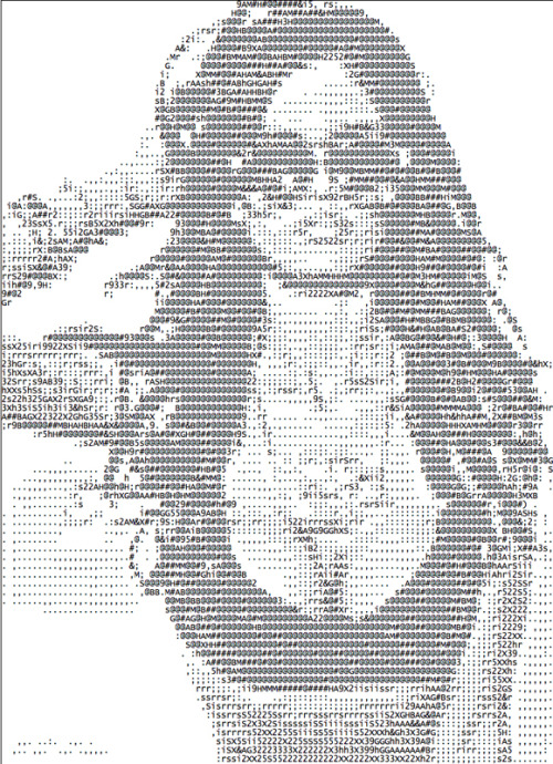 This may be the coolest fan art I’ve gotten in awhile. Take a look at it… now squint.  All done via text. Very cool. Thank you Denise!