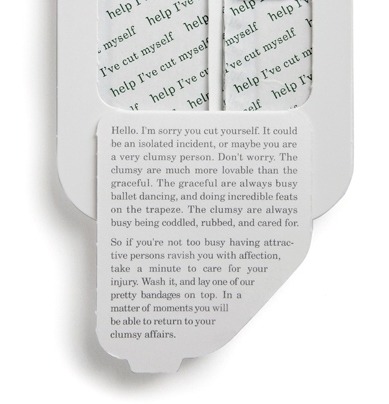 I love the “Help I…” series of medicine/bandages. The directions are so entertaining to read