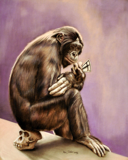 title: “red-list ~ bonobo monkey” From time to time, I paint an animal which among to an