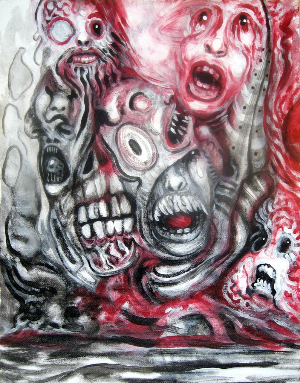 madjimbeau:
“ Brain down the Drain, leaving mainly only Pain (a painter’s last testament).
I was dying when I painted this; it was to be my last work. But I didn’t die after all, and my strange brain survived with little change, so the work goes on....