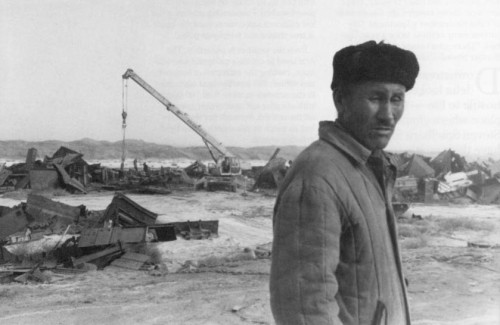 Uspan Gorbanbayev, a former fisherman now guards Muynak’s ship cemetery against pilferers. The cemet
