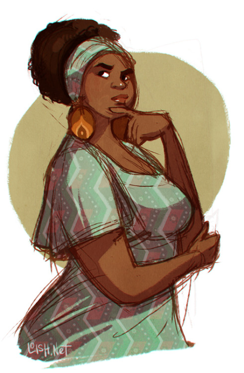 a sketch of Precious Ramotswe from The No. 1 Ladies’ Detective Agency. It’s a great show