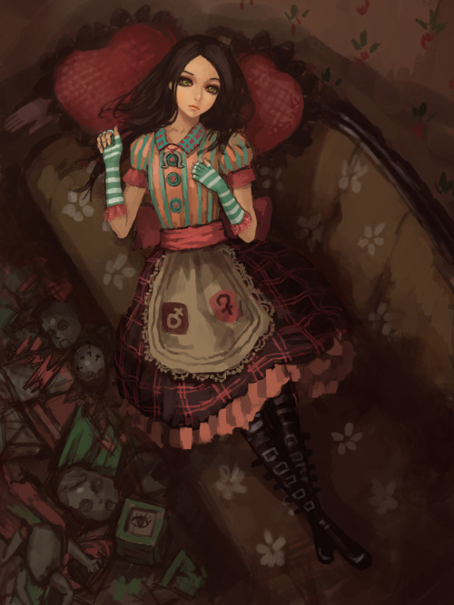 ninjascones:  Calm down, Alice… It’s only a dream.Damn I adore the oufits American McGee’s Alice got in Madness Returns. I’d love to cosplay in the original costume (the last one in this set) one day. For a convention or for Halloween, don’t