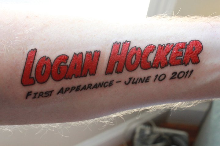 fuckyeahtattoos:  My son’s name and birth date a couple hours after it was done. I