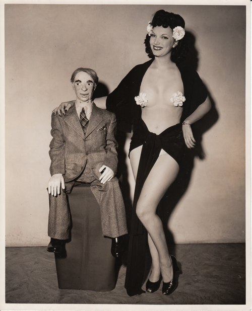 Porn photo Unknown showgirl with a ventriloquist dummy..