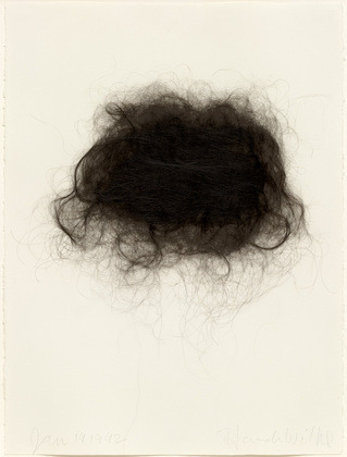 HANNAH WILKE - 1992. Artist’s hair on paper Wilke’s experience of being a woman—bodily and socially—is at the heart of her work, from erotic sculptures made of latex and snaps to her works reflecting on illness, made while she was dying of cancer.