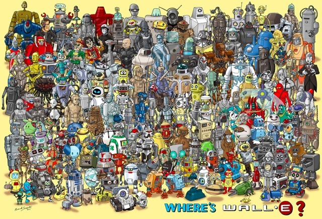 Try your luck at digging through this amazing display of famous robots to find the lone Wall-E. Artist Richard Sargent helped bring back tons of memories.
Check out the full size image here. (Cheat Sheet)
Where’s Wall-E? by Richard Sargent
Via:...