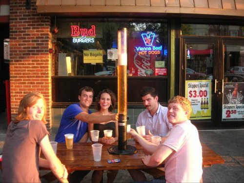 Beer tower last weekend at Skipper’s in Oxford, Ohio.
I don’t think I realized a photo was being taken or else I would have attempted to look a bit less deviant.