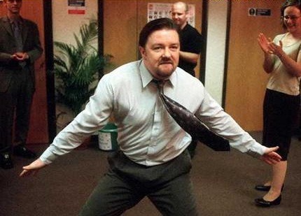 queenjaneexactly:  David Brent (Ricky Gervais) shows us his cool moves.