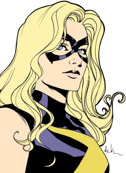 cureelliott:  [Image description: A head and shoulders portrait of Marvel Comics character Ms. Marvel, in her most modern costume. She looks thoughtfully towards the viewer, her face unreadable.] 