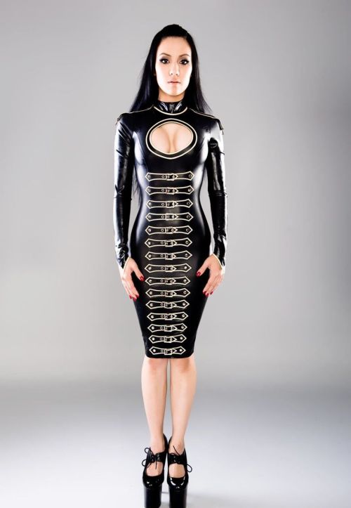 technogiant:Knee length latex hobble dress 