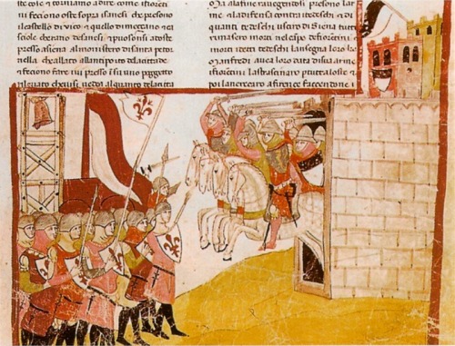 image:  Carroccio of Cremona at the Battle of Cortenuova in 1237.A Carroccio was a four-wheeled war 