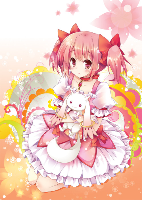 sieben002: :3 :o blush bow choker creature dress frills gem gloves hair ribbon hug kaname madoka kne