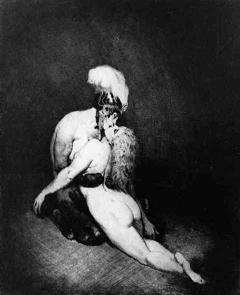 laceblackalabasterwhite:“Desire” - lithograve etching by Norman Lindsay 1920