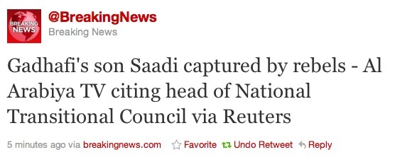 Another Gaddafi son captured: In case you need help telling his sons apart, Al-Saadi al-Gaddafi is the one who used to be a professional soccer player. (keep an eye on our Libya coverage for more)