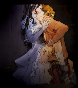 fuckyeahgodricandrowena:  HP FANART (PG-13) + mini drabble: GODRIC x ROWENA  “You would look prettier wearing red.” It always  started this way, with some innocent words from Godric. And it always  -well, not always, most of the time- ended up with