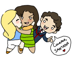 bernybop:   Santana: Fucking hell. Sorry Britts, he’s been following me all day.Brittany: It’s okay San, I like Leprechauns.Blaine: COURAGE, SANTANA.   For my Wife. LOVE YOU!!! 