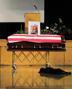 smoovchinee:  andthatlittleblackdress:  scerbzzzz:  unknown-one:  kill-em-with-aloha:  This photo says it all. During Navy Seal Jon Tumilson’s funeral yesterday, his trusted canine friend Hawkeye guarded him one last time    omg no no no no not this