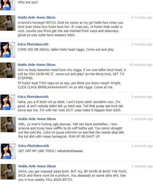 dddeath-and-decay:  randybby:  Translation, courtesy of  a black man born in the wrong area: Who are you? Hello. I am a good friend of Arianna’s. I request that your malicious statements about her cease on the premise that you have no prior knowledge