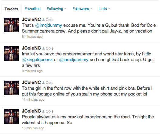 liqxcoke:  J.Cole Phone Gets Stolen By Fan In Vancouver&amp; tweets about it