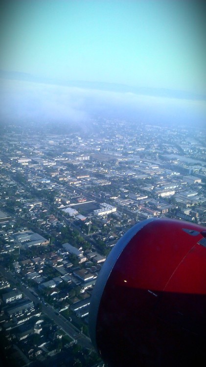 XXX Landing in foggy Los Angeles. photo