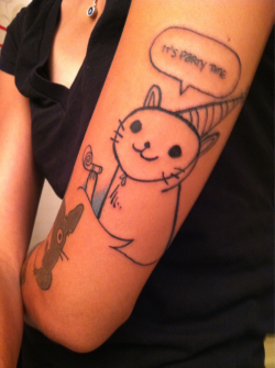 fuckyeahtattoos:  Party cat. I love cats- and more importantly, I love cats that love to party. I got this yesterday (8/24) at Millennium Tattoo in Newburgh by Ariel. Here’s the link to their shop. 