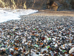 remediosthebeauty:  Glass Beach is exactly what it sounds like.  The product of excessive waste discarded over the cliffs that surround the beach and ocean of Fort Bragg, California in the early 20th century, over time, nature wore down the glass shards