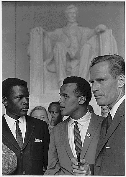 awesomepeoplehangingouttogether:  Sidney Poitier, Harry Belafonte, and Charlton Heston at the 1963 C