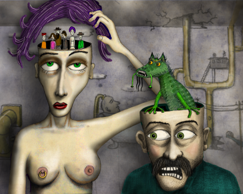 Saturday’s Artistic Detour 1: The Lizard Queen Gets Pierced from the illustrations of johnnie grinder