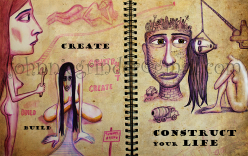 Saturday’s Artistic Detour 4: Construct Oneself from the illustrations of johnnie grinder http://grinder-drawings.blogspot.com/