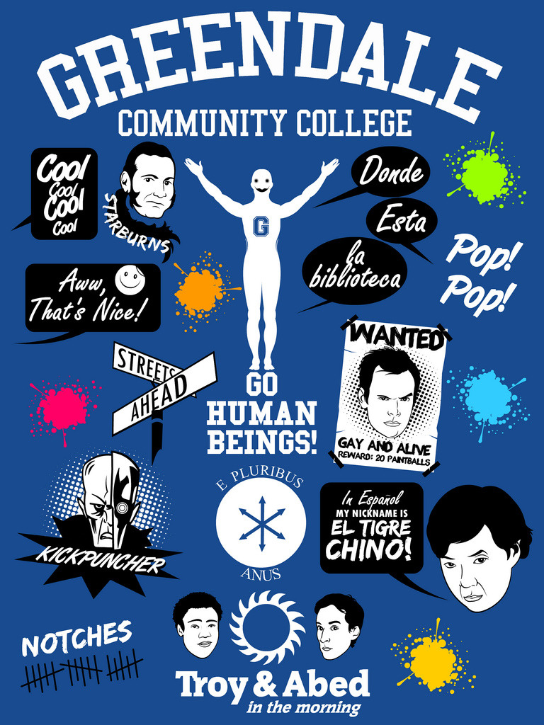 Many of your favorite Community quotes and characters are now pop popped into one design by Tom Trager. Shirts now available at his RedBubble store.
More quote shirts by Tom can be found here.
Community Quotes by Tom Trager (Facebook) (Twitter)
Via:...