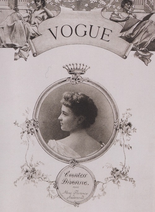 highlikefashion:  The first Vogue cover, Countess Divonne by Harry McVickar, 1893