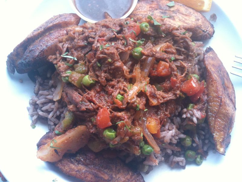 Lunch Nom
Cha Cha Chicken (Cuban restaurant in Santa Monica), and had some Ropa Vieja and although I requested no rice or beans they still gave it to me. Bah. Worked around it, don’t they know I’m on a time limit! I know, such a brat.