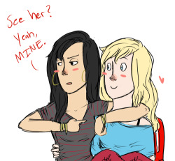 REALLY REALLY quick doodle (the reason its messy) of a dream I had last night. It had something to do with Santana sitting on Brittany&rsquo;s lap&hellip; I think. It went something like this i&rsquo;m sure. :I
