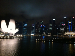 Skyline of Marina Bay at night&hellip; Nice shot from my iphone. It was a bit cloudy &amp; drizzling, but great view still!