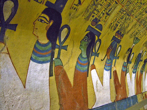 dwellerinthelibrary:  Left to right: Isis, Nut, Nun, Nephthys, Geb. (They literally