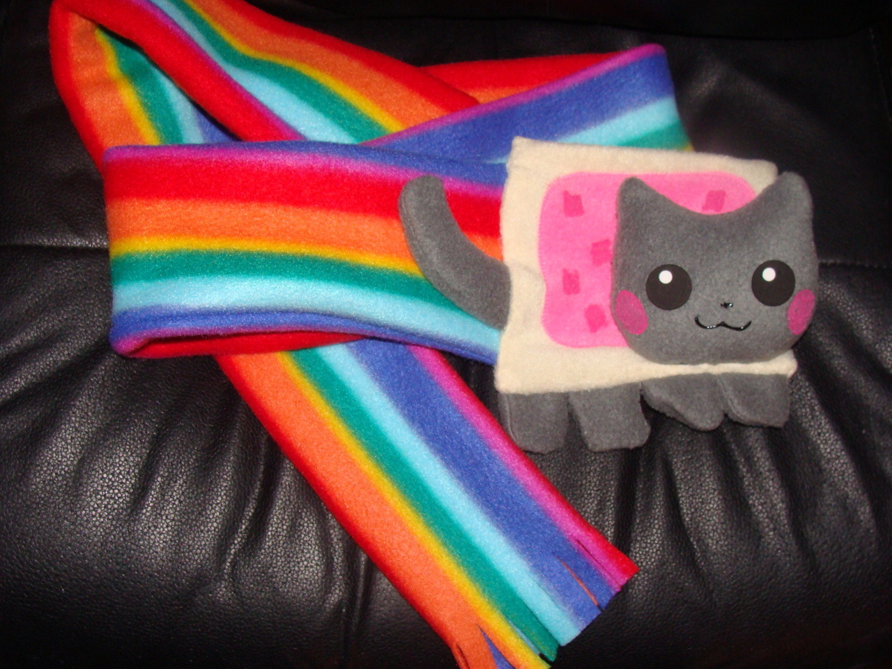 Nyan Cat scarf with and without flash. Cute right? Nathen had bought this Nyan Cat