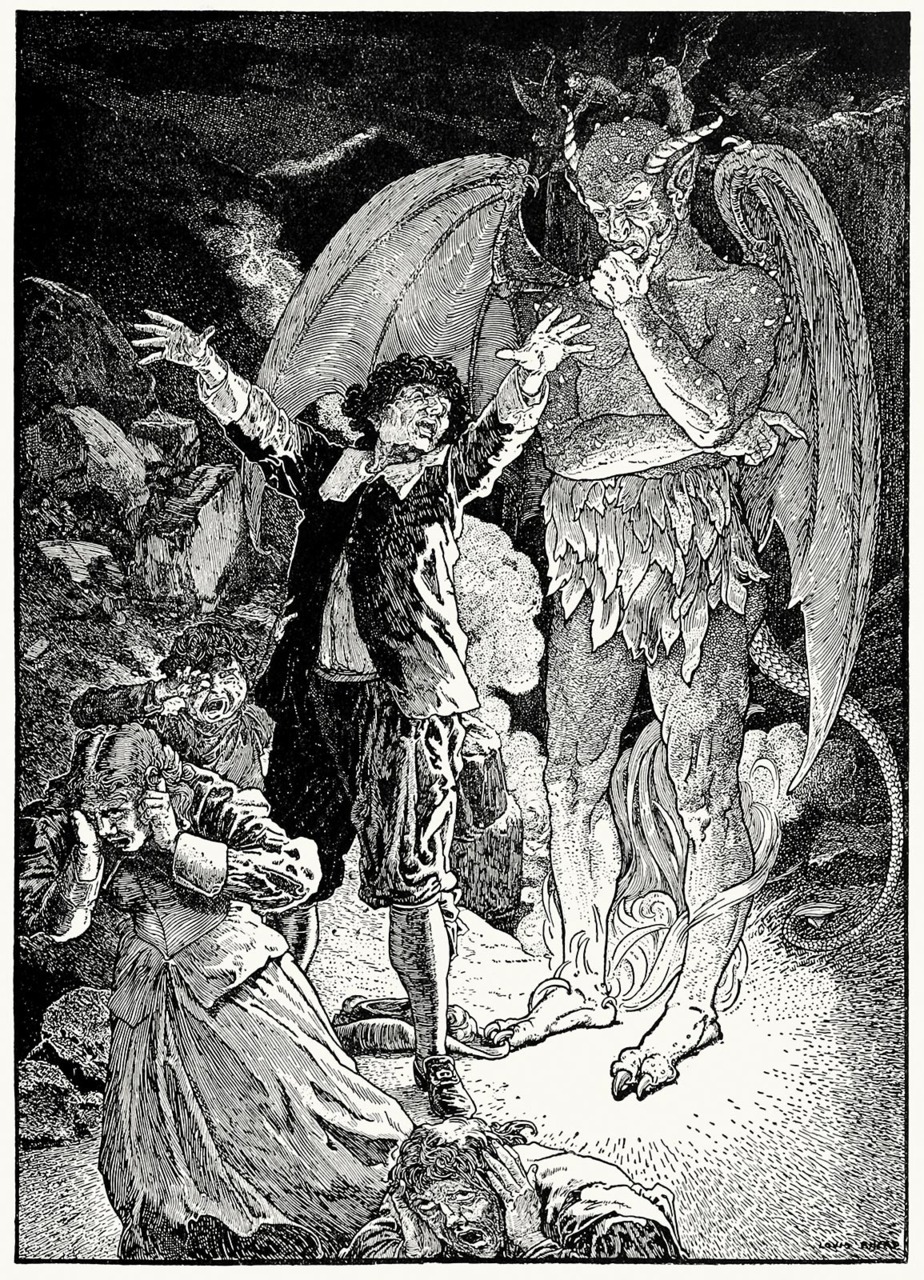 oldbookillustrations:  Cursing. Louis Rhead, from The life and death of Mr. Badman,
