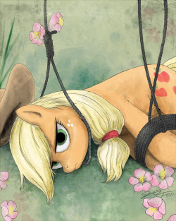 acrylicsoup:  This is johnjoseco’s half of our art trade (posted with his permission). I asked him for an MLP Pixiv emulation; Applejack emulating 椿刑 by 粗目常春 This made my day. I just can’t even get over how much I love this!! 