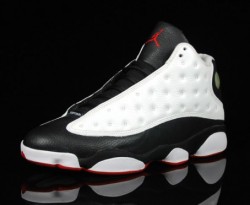 bestofjordans:  The Air Jordan 13 (XIII) Original (OG) - White / True Red - Black were released on November 1, 1997. They feature a white and black leather upper, with red accents, which can be seen on the Jumpman logo on the tongue, and on the outsole.