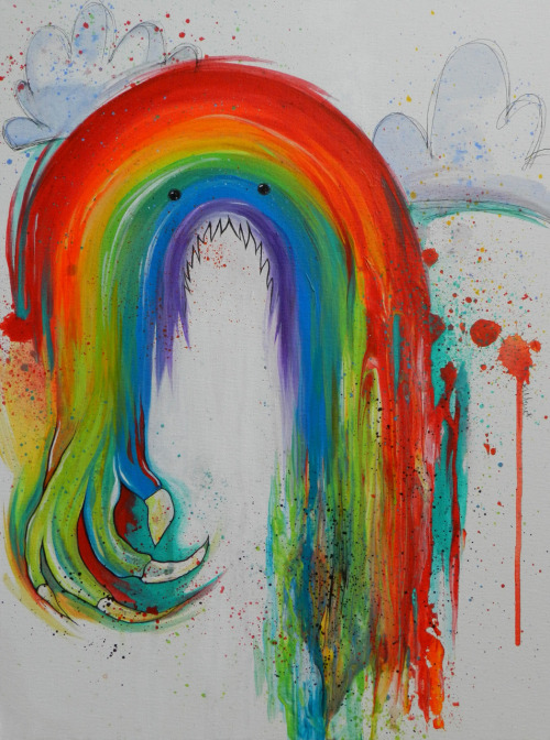 eatsleepdraw:  Stop chasing rainbows…they get angry.  Acrylic on canvas. 