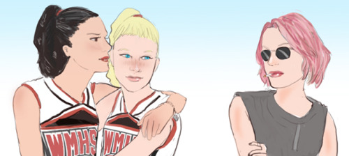 paperandapencil:  “Nice outfit, Fabray.” “Nice girlfriend, Lopez.” 