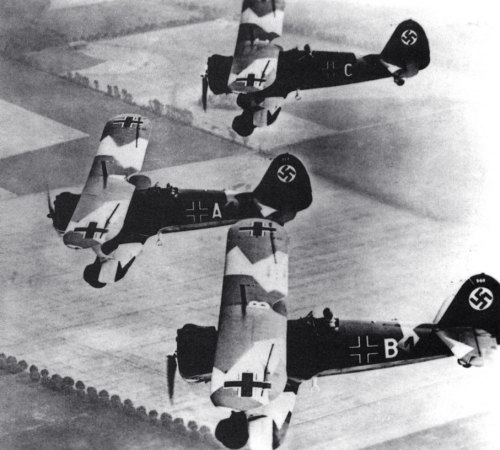 The Henschel Hs 123 was a single-seat biplane dive bomber and close-support attack aircraft flown by