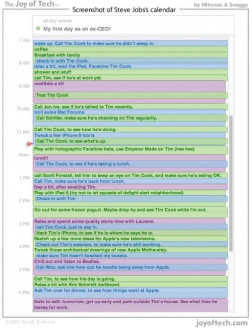 Screenshot of Steve Jobs’ calendar as ex-CEO (via joyoftech.com).