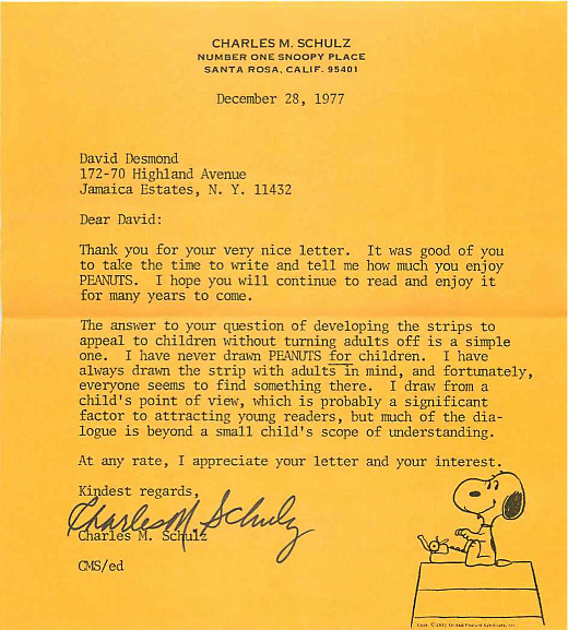 Interesting response to a fan’s letter from Charles Schultz.