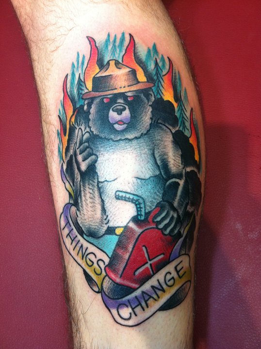 Black and white Smokey The Bear done by Jon Larson at Bed of Roses Tattoo  Studio in Tampa FL  rtattoos